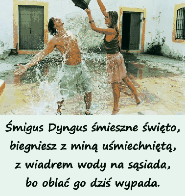 Kobieta oblewająca mężczyznę składa mu życzenia